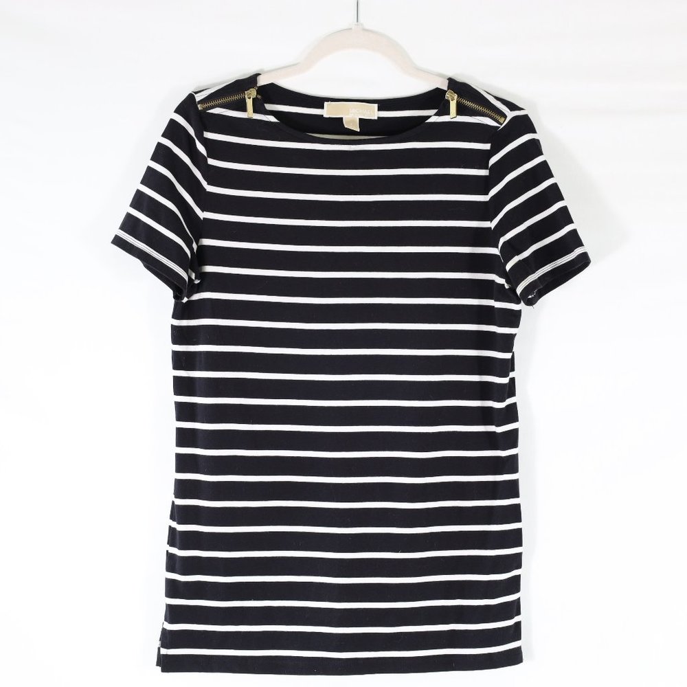 Michael Kors Cotton Blend Black and White Striped Shirt